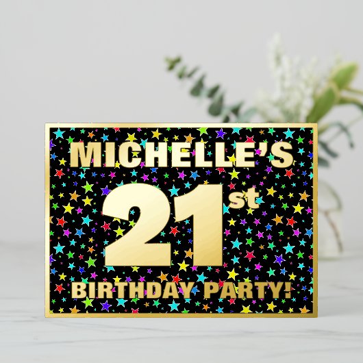 21e verjaardag van de gevechtsdag - vun, kleurrijk folie uitnodiging (Staand Voorkant)