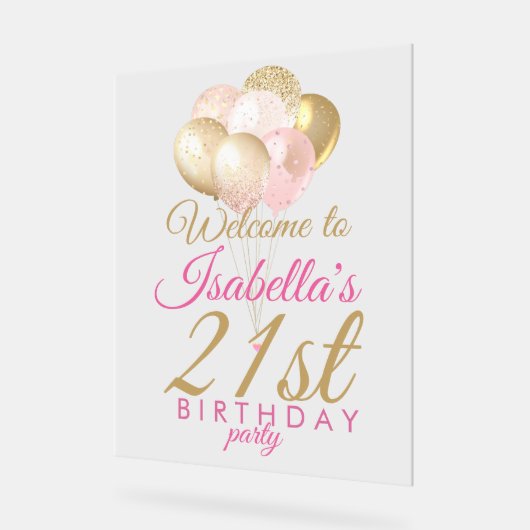 21e verjaardag van de Glitter-ballonnen Acryl Bord (Hoek)