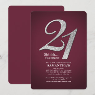 21e verjaardag van de Glitter Burgundy Modern Kaart