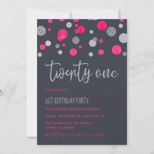 21e verjaardag van de glitter confetti uitnodiging (Voorkant)