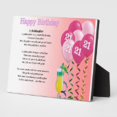 21e verjaardag van de goddochter Poem Plaque Fotoplaat (Zijkant)