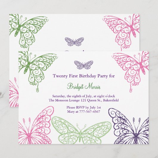 21e verjaardag van de kleurrijke fluitbuikvlies kaart (Voorkant / Achterkant)