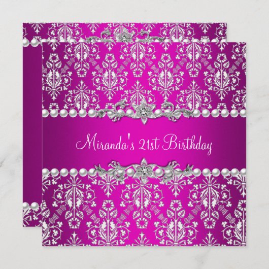 21e verjaardag van de opgerolde witte Pearl Lace Kaart (Voorkant / Achterkant)