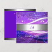 21e verjaardag van de Paarse blauwe zilvertrim Kaart (Voorkant / Achterkant)
