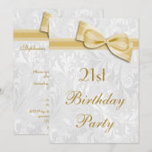 21e verjaardag van de partij Damask en Faux Bow Kaart (Voorkant / Achterkant)