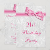 21e verjaardag van de partij Damask en Pink Faux B Kaart (Voorkant / Achterkant)