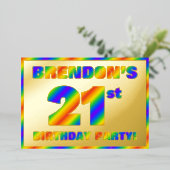 21e verjaardag van de partij Fun, regenboogspectru Folie Uitnodiging (Staand Voorkant)