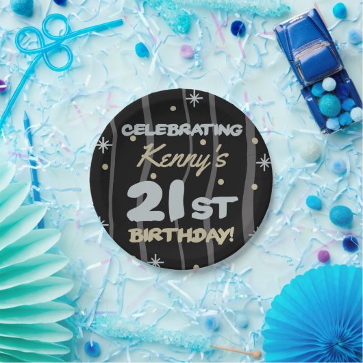 21e verjaardag van de partij voegt Jouw naam toe Papieren Bordje (Feest)