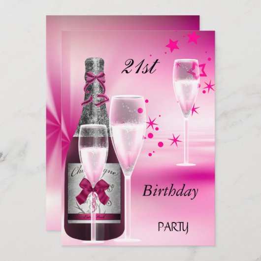 21e verjaardag van de roze Champagne 21 Kaart (Voorkant / Achterkant)