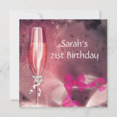 21e verjaardag van de roze champagne Glass Bow 2 Kaart (Voorkant)