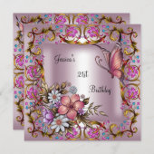 21e verjaardag van de roze Floral White Butterfly Kaart (Voorkant / Achterkant)