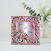 21e verjaardag van de roze Floral White Butterfly Kaart (Staand voorkant)