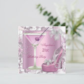 21e verjaardag van de roze Martini High Heel Flora Kaart (Staand voorkant)