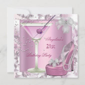 21e verjaardag van de roze Martini High Heel Flora Kaart (Voorkant)