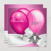 21e verjaardag van de roze witte zilveren ballonne kaart (Voorkant / Achterkant)