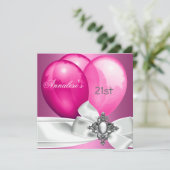21e verjaardag van de roze witte zilveren ballonne kaart (Staand voorkant)