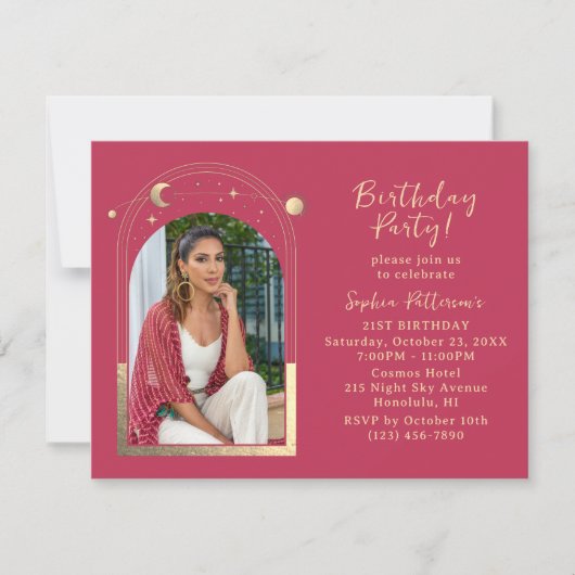 21e verjaardag van de Selderfgoedfoto Magenta Gold Kaart (Voorkant)