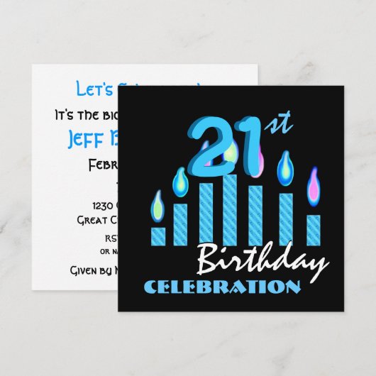21e verjaardag van de uitnodiging Blauwe Kaarsen (Voorkant / Achterkant)