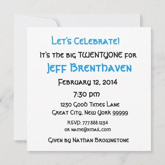 21e verjaardag van de uitnodiging Blauwe Kaarsen (Achterkant)