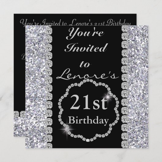 21e verjaardag van de uitnodigingsDIAMONDS & SPARK Kaart (Voorkant / Achterkant)