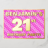 21e verjaardag van de vuurroze harten en staven folie uitnodiging (Voorkant)