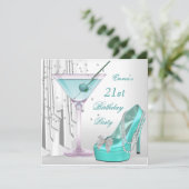 21e verjaardag van de Witte Blauwgroen Martini Pea Kaart (Staand voorkant)