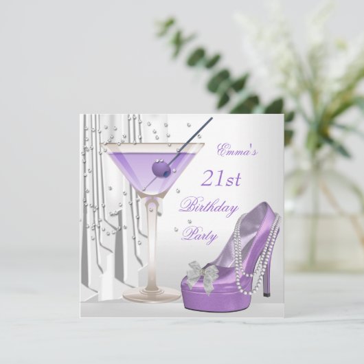 21e verjaardag van de Witte Lila Martini Pearl Sho Kaart (Staand voorkant)