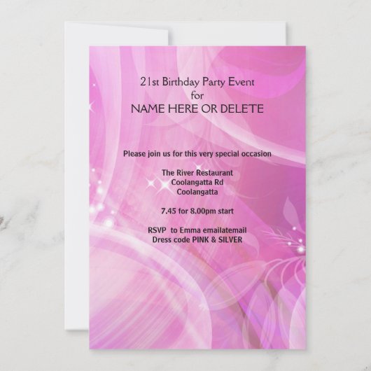 21e verjaardag van de Witte Roze Martini Kaart (Achterkant)