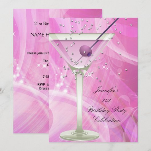 21e verjaardag van de Witte Roze Martini Kaart (Voorkant / Achterkant)