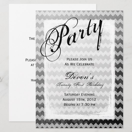 21e verjaardag van de zwarte Chevron Grunge Invite Kaart (Voorkant / Achterkant)