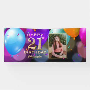 21e verjaardag van de Zwarte en Gold-ballonnen Fot Spandoek