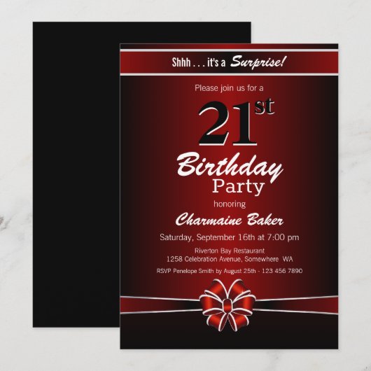 21e verjaardag van de zwarte en rode verrassingsfe kaart (Voorkant / Achterkant)