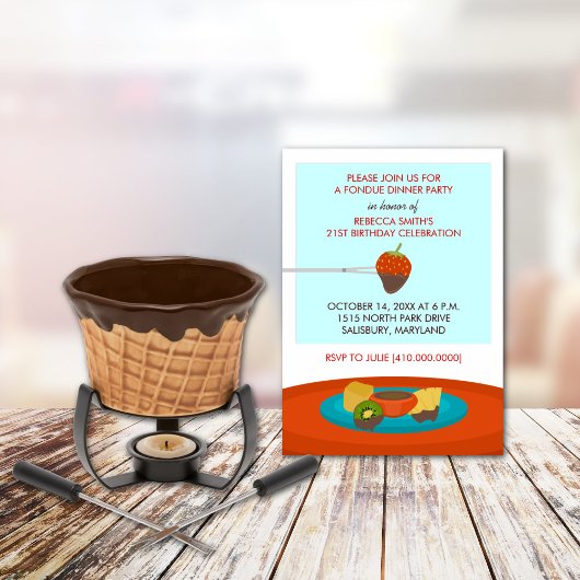 21e verjaardag van Fondue Dinner Party Uitnodiging