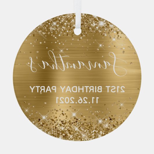 21e verjaardag van Glittery Gold Foil Glas Ornament (Achterkant)