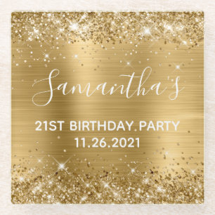 21e verjaardag van Glittery Gold Foil Glazen Onderzetter