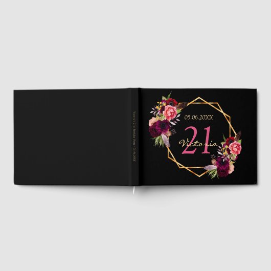 21e verjaardag van het bogundy - bloemengeometrisc gastenboek (Volledig)