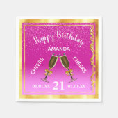 21e verjaardag van het hete roze goudfeest servet (Voorkant)