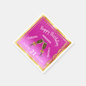 21e verjaardag van het hete roze goudfeest servet (Hoek)