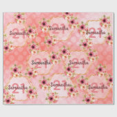 21e verjaardag van het koraal goudbloemen cadeaupapier (Vlak)