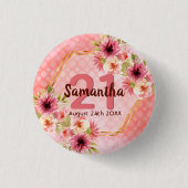 21e verjaardag van het koraal goudbloemen ronde button 3,2 cm (Voorkant)