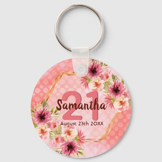 21e verjaardag van het koraal goudbloemen sleutelhanger (Voorkant)
