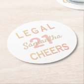 21e verjaardag van het roos van gouden blanken ronde kartonnen onderzetter (Gebogen)