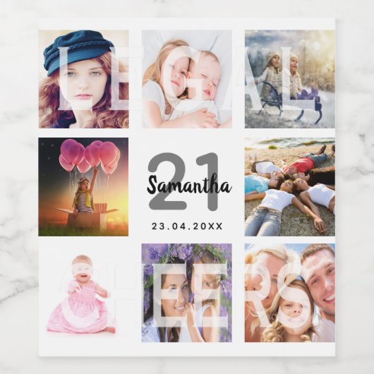 21e verjaardag van het wetsbaarder fotocollage wijn etiket (Enkel label)