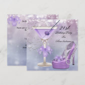 21e verjaardag van het Witte Lila Martini Paars Kaart (Voorkant / Achterkant)