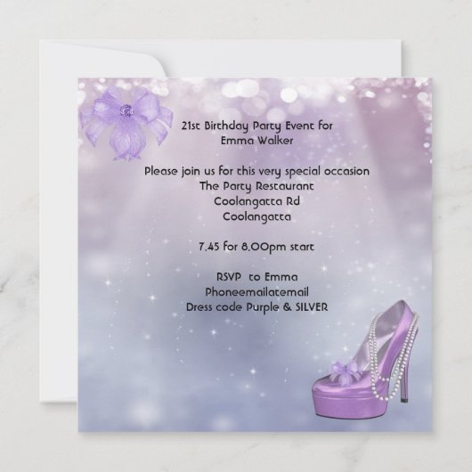 21e verjaardag van het Witte Lila Martini Paars Kaart (Achterkant)