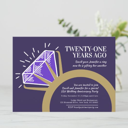 21e verjaardag van iolite ring grafisch kaart (Staand voorkant)