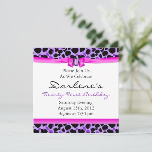 21e verjaardag van Leopard Funky Diva Paars Kaart (Staand voorkant)