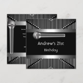 21e verjaardag van man Black Metal Microphone Kaart (Voorkant / Achterkant)