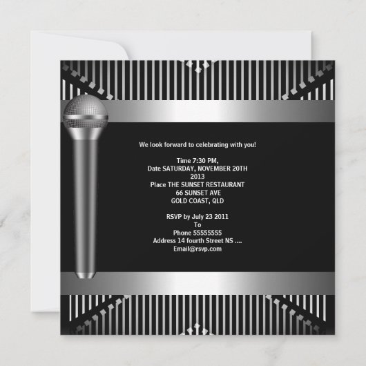 21e verjaardag van man Black Metal Microphone Kaart (Achterkant)