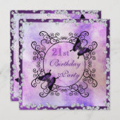 21e verjaardag van Paarse Butterflies & Diamonds Kaart (Voorkant / Achterkant)